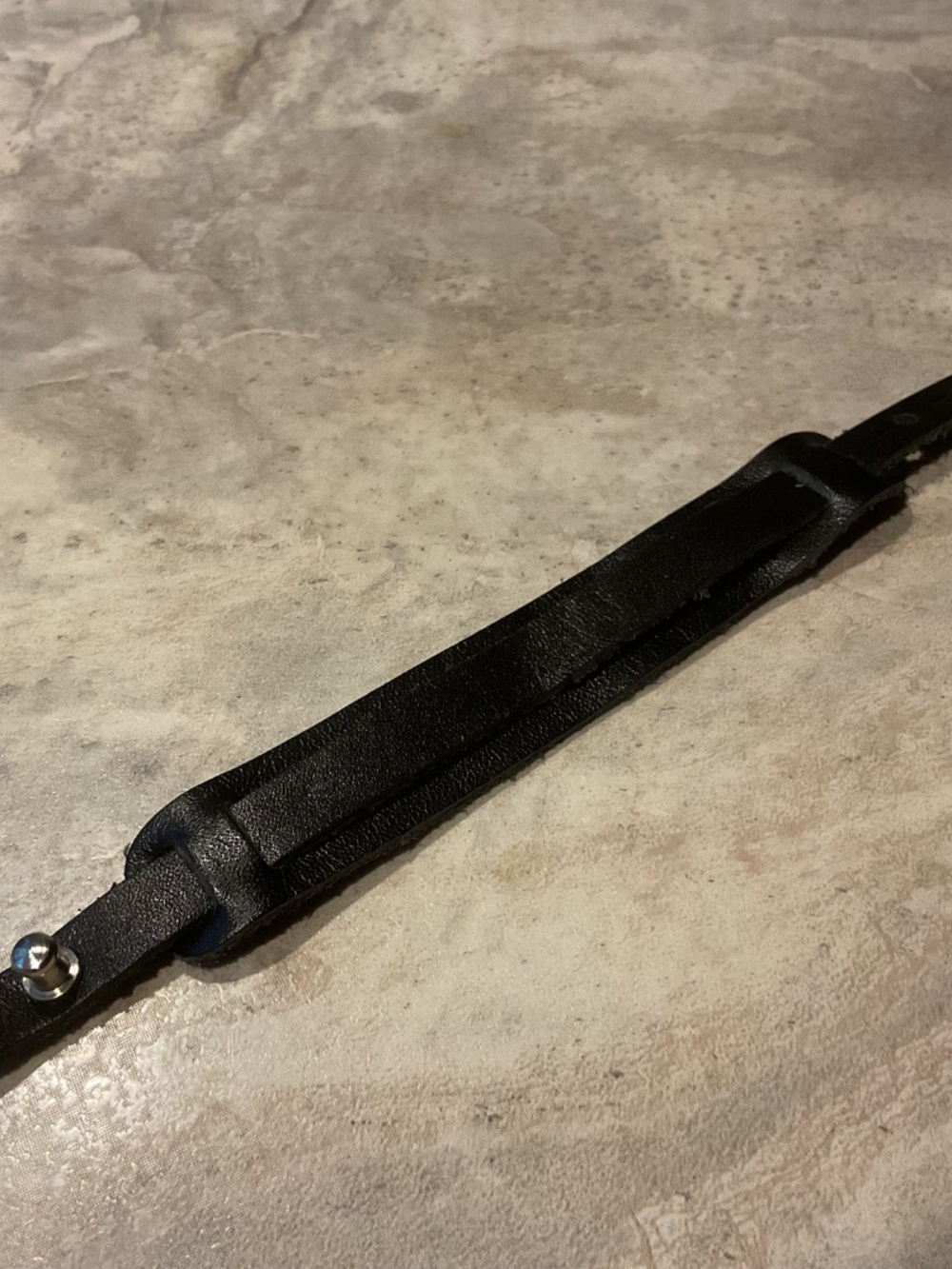 Black Leather Snap Strap Bracelet 8.5” long New